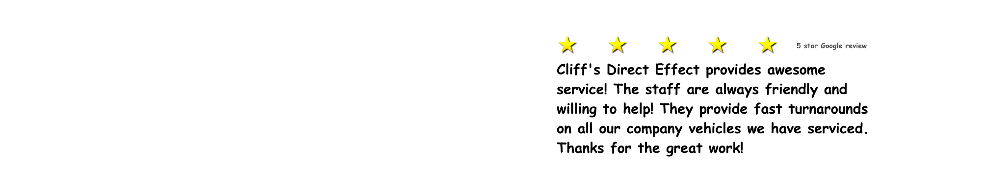 Cliff's Direct Effect - 5-star Google review